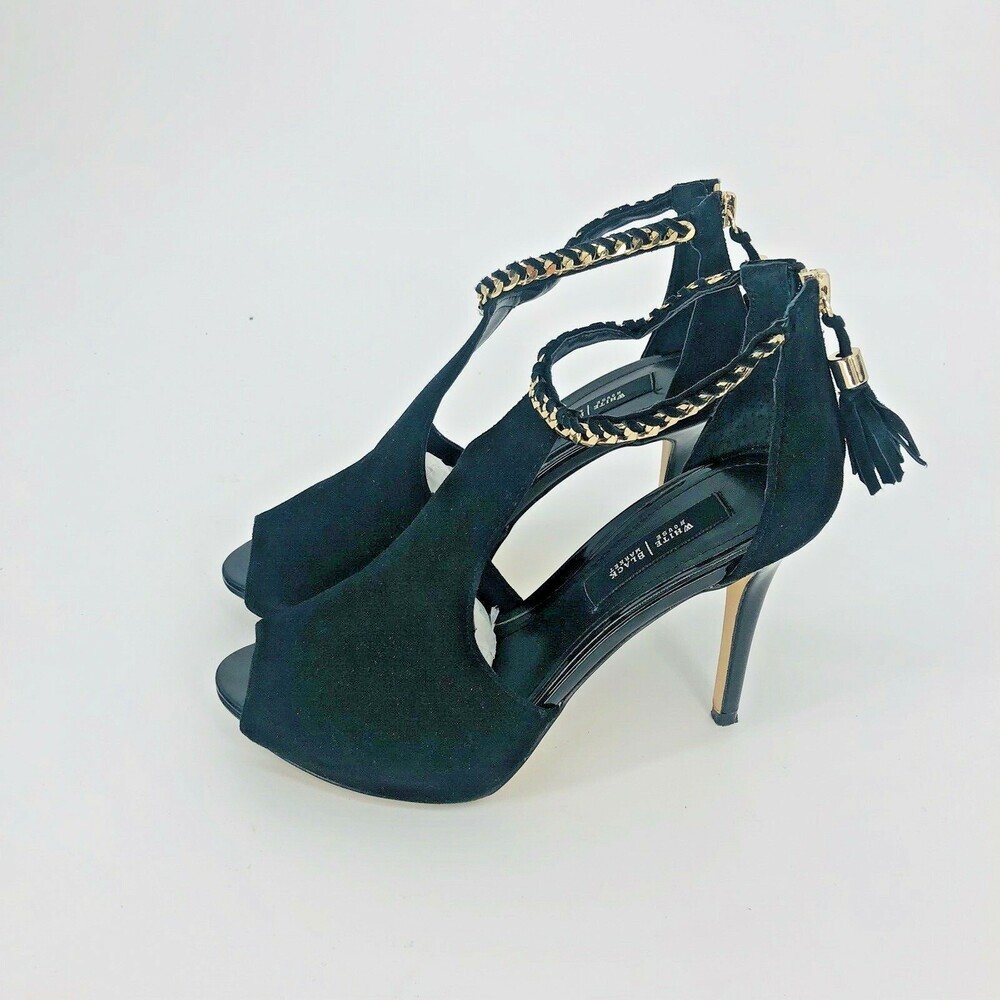 White House Black Market Adonia Black Chain Short Peep Toe Stiletto Boot 7.5